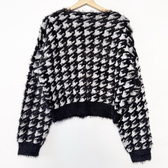 Forever 21 Clueless Cozy Eyelash Knit Crop Sweater Houndstooth Button Cardigan L - Picture 2 of 10
